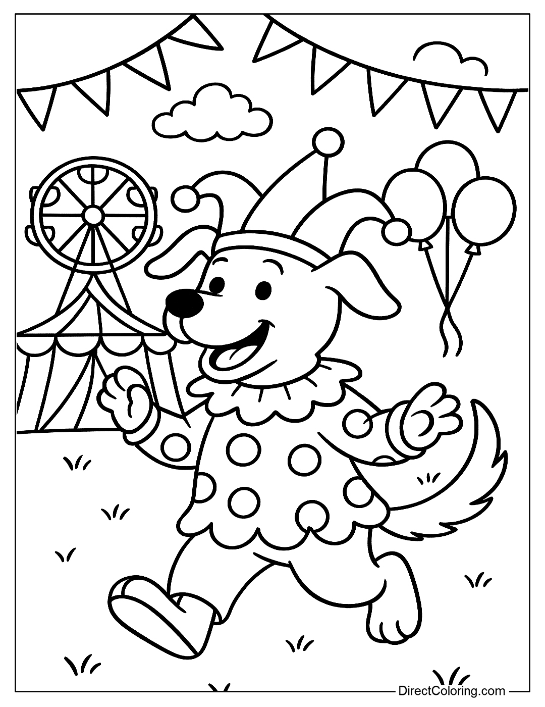 Clown Dog In Circus Coloring Page